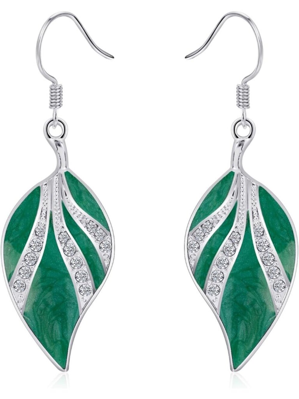 Women's Green Teardrop Dangling Bohemian Tropical Leaf Dangle Earrings